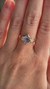 1.93ct Untreated Fantasy Cut Montana Sapphire and Diamond  Antique Milgrain Three Stone Low Profile Ring in 14k Yellow Gold