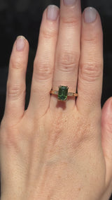 2.0ct Emerald Cut Green Tourmaline and Diamond Vintage Cathedral Double Prong Ring in 14k Yellow Gold