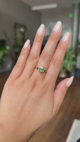 1.86ct Emerald Cut Parti Madagascar Sapphire and Trillion Sapphire Compass Set Low Profile Ring in 18k Yellow Gold