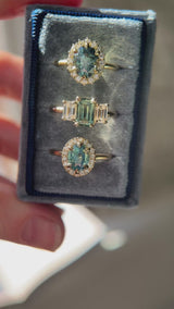 1.52ct Emerald Cut Parti Sapphire and Lab Grown Diamond Three Stone Low Profile Ring in 14k Yellow Gold