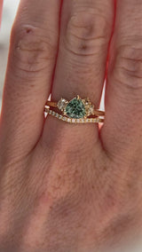 1.08ct Untreated Trillion Australian Sapphire and Antique Diamond Mountainscape Ring in 14k Yellow Gold