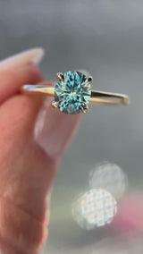 1.32ct Precision Cut Oval Teal Montana Sapphire Classic 4 Prong Solitaire in 14k Yellow Gold