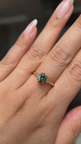 1.41ct Oval Teal Parti Montana Sapphire and Princess Cut Diamond Rapids Low Profile Ring in 18k Yellow Gold