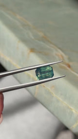 3.58CT MADAGASCAR EMERALD CUT SAPPHIRE, PARTI TEAL BLUE GREEN YELLOW, UNTREATED, 9X7X5.4MM