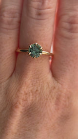 0.97ct Round Madagascar Teal Sapphire Low Profile Scallop Cup Solitaire in 14k Yellow Gold