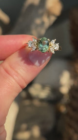 1.73ct Untreated Oval Seafoam Teal Sapphire and Lab Grown Marquise Diamond Cluster Ring in 14k Yellow Gold