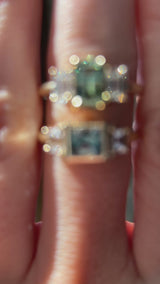 1.52ct Emerald Cut Parti Sapphire and Lab Grown Diamond Three Stone Low Profile Ring in 14k Yellow Gold