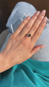 1.37ct Untreated Oval Deep Teal Nigerian Sapphire and Princess Cut Diamond Rapids Low Profile Ring in 14k Yellow Gold