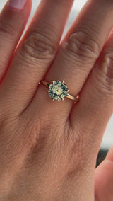 1.56ct Round Australian Parti Green Sapphire Lotus Solitaire in 14k Yellow Gold