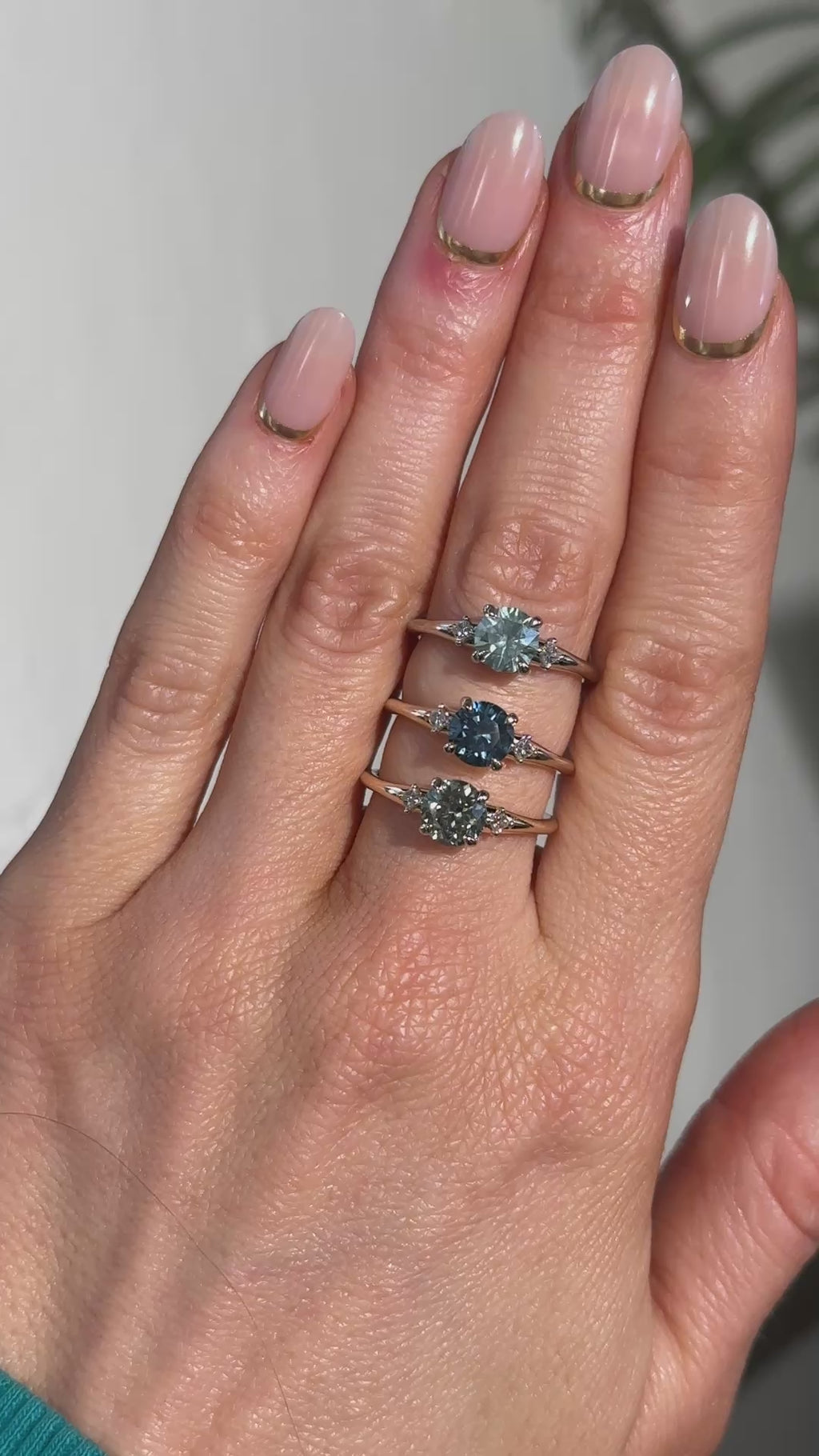 1.20ct Untreated Round Aqua Montana Sapphire and Princess Cut Diamond Rapids Low Profile Ring in 14k White Gold