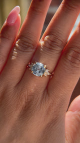 3.38ct Untreated Montana Sapphire Cushion Cut Marquise Diamond Cluster Ring in 18k Yellow Gold
