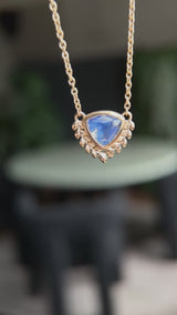 2.54ct Untreated Sri Lankan Trillion Sapphire Vine Frame Necklace in 14k Yellow Gold