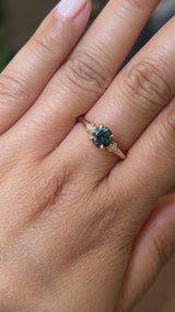 1.10ct Round Deep Teal Montana Sapphire and Princess Cut Diamond Rapids Low Profile Ring in 14k Yellow Gold