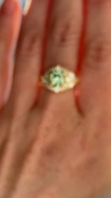 1.49ct Elongated Cushion Cut Montana Sapphire and Diamond Floral Halo in 18k Yellow Gold