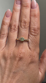0.84ct Round Light Green Montana Sapphire Low Profile Four Prong Spring Bloom Solitaire in 14k Yellow Gold
