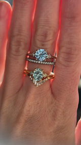 1.91ct Round Precision Cut Blue Montana Sapphire and Princess Cut Diamond Rapids Low Profile Ring in 14k White Gold