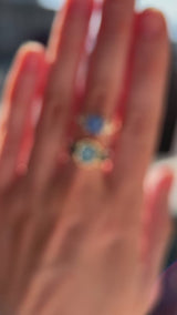 2.36ct Fancy Cushion Cut Montana Sapphire and Australian Sapphire Antique Compass Set Low Profile Ring in 18k Yellow Gold