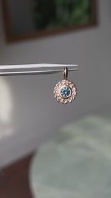 Round Precision Cut Montana Sapphire Vine Frame Bezel Set Pendants in 14k Yellow Gold