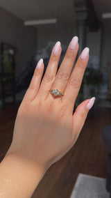 1.64ct Vintage Transitional Cut Diamond and Trillion Australian Sapphire Antique Style Compass Set Low Profile Ring with Scallop Details in 18k Yellow Gold