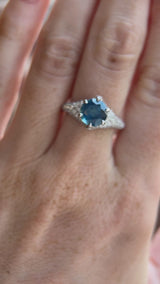 2.12ct Blue Montana Sapphire Diamond-Studded Tapered Solitaire in 14k White Gold