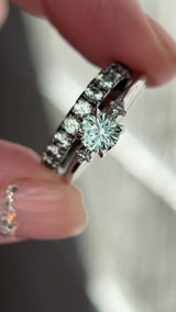 0.90ct Round Steely Blue Green Montana Sapphire and Princess Cut Diamond Rapids Low Profile Ring in 14k White Gold