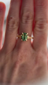 1.98ct Untreated Australian Elongated Cushion Cut Sapphire Vine Cathedral Four Prong Ring in 14k Yellow Gold