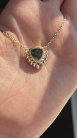 1.87ct ANZA Green Trillion Untreated Tanzanian Sapphire Vine Frame Necklace in 14k Yellow Gold