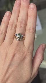 1.24ct Untreated Emerald Cut Parti Madagascar Sapphire and Trillion Sapphire Compass Set Low Profile Ring in 14k Yellow Gold