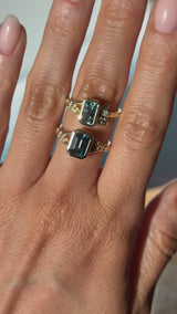 2.15ct Emerald Cut Madagascar Sapphire Wandering Vine Low Profile Bezel Split Shank Ring in 14k Yellow Gold