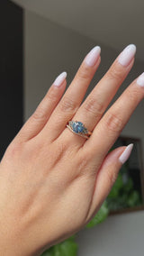 2.59ct Untreated GIA Blue Sapphire and Teal Sapphire Diamond Cluster Evergreen Ring in 14k Yellow Gold