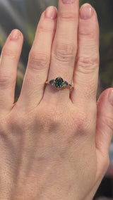 1.29ct Oval Deep Teal Green Australian Sapphire and Trillion Sapphire Antique Low Profile Ring in 14k Yellow Gold