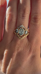 1.74ct Untreated Marquise Montana Sapphire and Trillion Sapphire Three Stone Antique Style Compass Setting with Milgrain Low Profile in 14k Yellow Gold
