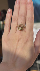 3.68ct Bicolor Australian Untreated Pear Sapphire and Diamond-Studded Pointed Vine Solitaire in 18k Yellow Gold