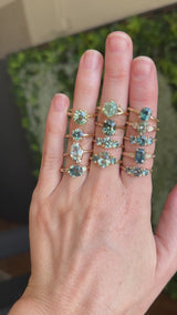 0.91ct Round Unheated Teal Green Montana Sapphire and Montana Sapphire Side Three Stone Ring in 14k Yellow Gold