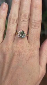 2.35ct Teal Blue Grey Untreated Pear Montana Sapphire and Diamond Asymmetrical Cluster Ring in 18k Yellow Gold