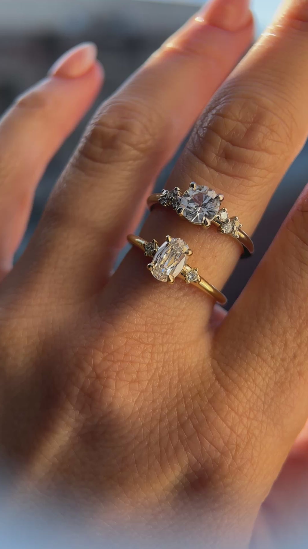 1.01ct GIA Natural Oval Diamond and Princess Cut Diamond Rapids Low Profile Ring in 18k Yellow Gold