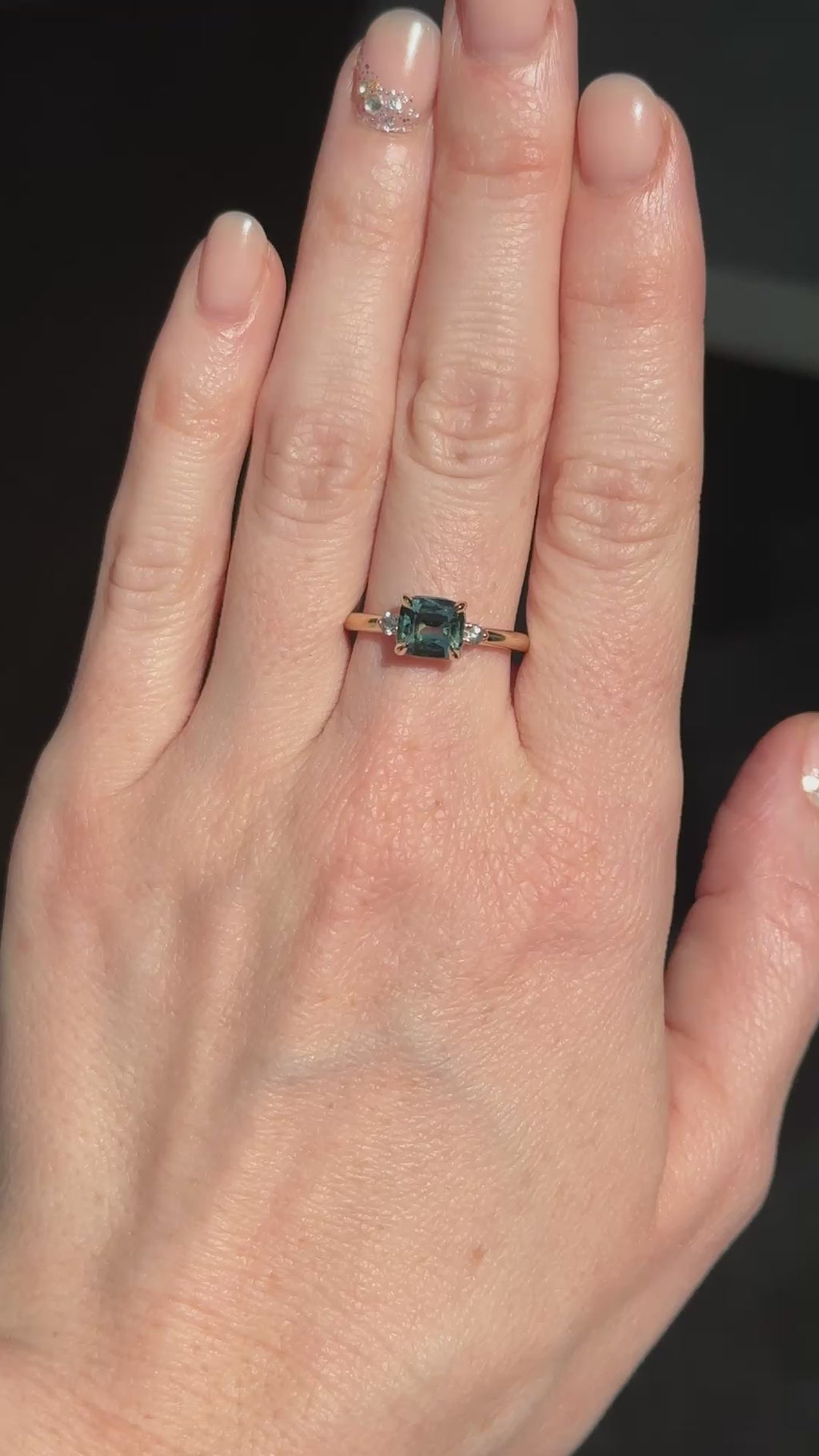 1.65ct Cushion Cut Untreated Madagascar Parti Sapphire and Light Blue Sapphire Low Profile East-West Ring in 14k Yellow Gold