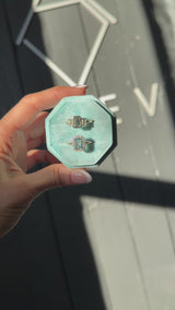 1.29ct Bezel Set Emerald Cut Untreated Montana Sapphire and Montana Sapphire Sides Three Stone Ring in 14k Yellow Gold