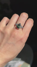 3.93ct Green Australian Pear Sapphire Diamond-Studded Tapered Solitaire in 14k Blackened Gold