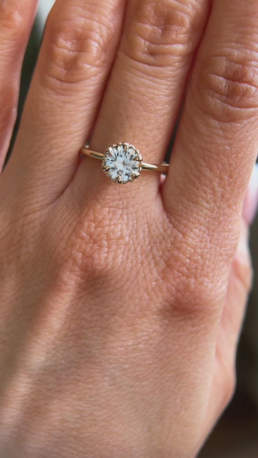 1.14ct Round Silvery White Sri Lankan Sapphire Scallop Cup Solitaire in 14k Yellow Gold