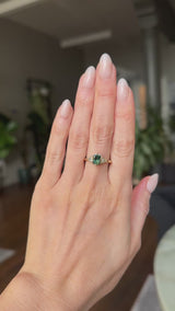 1.10ct Fantasy Cut Kenyan Sapphire and Diamond Milgrain Three Stone Low Profile Ring in 14k Yellow Gold