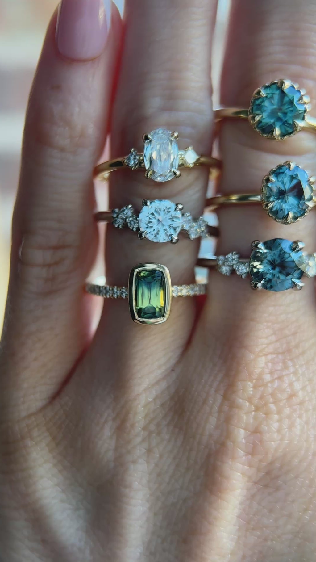 1.01ct GIA Natural Oval Diamond and Princess Cut Diamond Rapids Low Profile Ring in 18k Yellow Gold