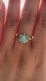 3.01ct Round GIA Teal Montana Sapphire Low Profile Six Prong Split Shank Solitaire in 18k Yellow Gold