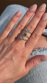 1.20ct Untreated Round Aqua Montana Sapphire and Princess Cut Diamond Rapids Low Profile Ring in 14k White Gold