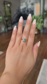 2.67ct Untreated Radiant Cut Montana Sapphire Four Prong Cathedral Solitaire in 18k Yellow Gold