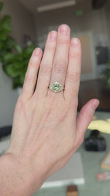 1.49ct Elongated Cushion Cut Montana Sapphire and Diamond Floral Halo in 18k Yellow Gold