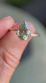 2.35ct Teal Blue Grey Untreated Pear Montana Sapphire and Diamond Asymmetrical Cluster Ring in 18k Yellow Gold