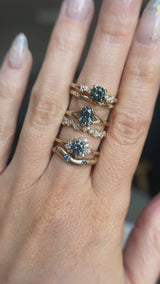 0.87ct Periwinkle Purple-Blue Round Montana Sapphire and Diamond Asymmetrical Cluster Ring in 14k Yellow Gold
