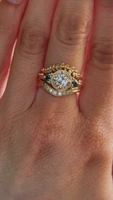 1.05ct GIA Antique Old European Cut Diamond and Trillion Madagascar Sapphire Antique Style Compass Set Low Profile Ring with Milgrain in 18k Yellow Gold