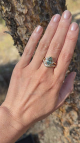 2.35ct Teal Blue Grey Untreated Pear Montana Sapphire and Diamond Asymmetrical Cluster Ring in 18k Yellow Gold